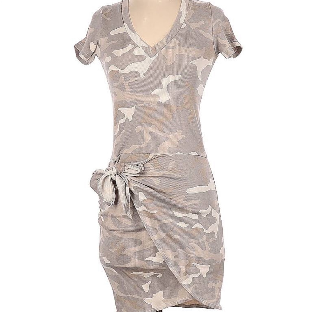 Monrow Camo V Neck Tie Dress